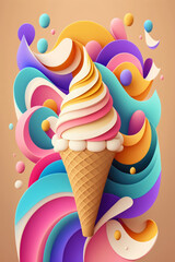 Wall Mural - Ice cream cone on a colorful background. Generative AI