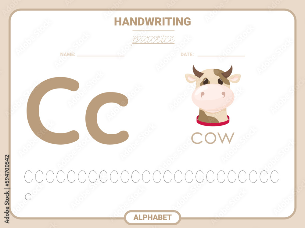 Vector de Stock Alphabet tracing practice Letter C Tracing practice