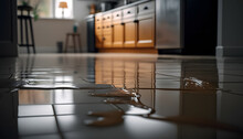 Flooded Floor In Kitchen From Water Leak. Damage , Property Insurance Concept. Generation AI