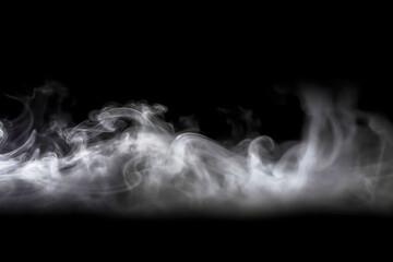 Abstract White Smoke on Black Isolated Background