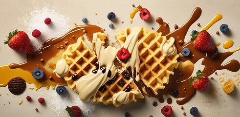 Wall Mural - Waffles in a haphazard yet delicious configuration Generative AI