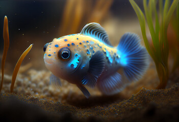 Poster - Beautiful photo blue fish concept, contemporary natural and mood social background. Generative AI technology.	

