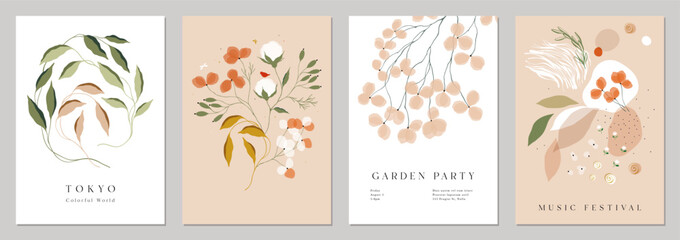 Wall Mural - floral abstract art templates. decorative flowers, leaves and twigs. for invitation, flyer, poster, 