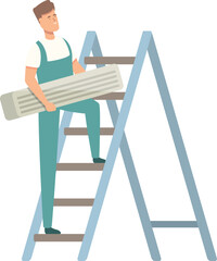 Poster - Ladder conditioner installing icon cartoon vector. Service air. Home system