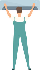 Poster - Air conditioner system icon cartoon vector. Repair house. Service man