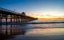 Sunset Over The San Clemente Pier, Orange County, California, USA.