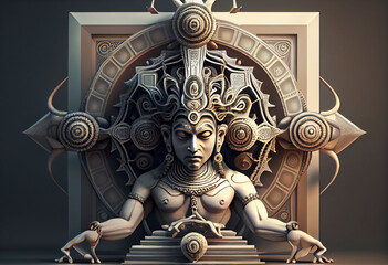 Poster - Major gods and goddesses of ancient Indian religions including Hinduism, Buddhism and their predecessors: Brahma, Vishnu, Shiva, Kali, Ganesh, Krishna, Devi, Buddha, Bodhisattva,  Tara. Generative AI 