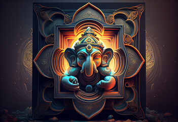 Poster - Major gods and goddesses of ancient Indian religions including Hinduism, Buddhism and their predecessors: Brahma, Vishnu, Shiva, Kali, Ganesh, Krishna, Devi, Buddha, Bodhisattva,  Tara. Generative AI 