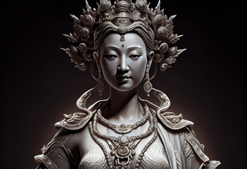 Poster - Major gods and goddesses of ancient Indian religions including Hinduism, Buddhism and their predecessors: Brahma, Vishnu, Shiva, Kali, Ganesh, Krishna, Devi, Buddha, Bodhisattva,  Tara. Generative AI 