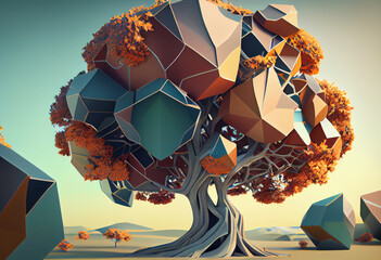 Poster - Beautiful abstract surreal tree. Generative AI technology.	
