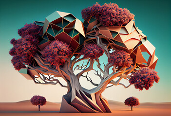Poster - Beautiful abstract surreal tree. Generative AI technology.	
