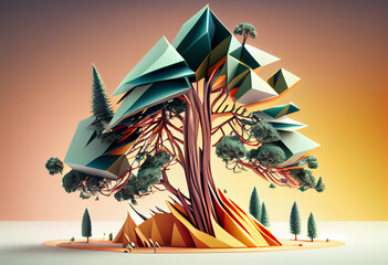 Poster - Beautiful abstract surreal tree. Generative AI technology.	
