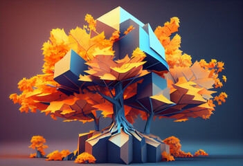 Poster - Beautiful abstract surreal tree. Generative AI technology.	
