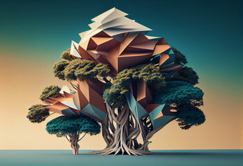 Poster - Beautiful abstract surreal tree. Generative AI technology.	
