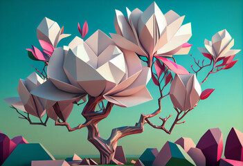 Poster - Beautiful abstract surreal tree. Generative AI technology.	
