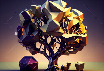 Poster - Beautiful abstract surreal tree. Generative AI technology.	
