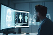 © ADDICTIVE STOCK - Generative AI illustration of concentrated young male doctor in uniform analyzing x ray scan while examining patient problem in contemporary clinic