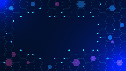 Poster - Abstract hexagonal with glowing particles for science and technology concept background template design.