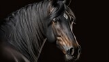 Fototapeta Konie - Beautiful young black horse isolated on black background generative ai