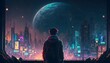 © Fabian - AI generative art - Person standing in front of futuristic city