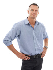 Wall Mural - Portrait, serious and PNG with a man employee isolated on a transparent background for a professional career. Mindset, vision and a confident mature business person standing in a corporate company