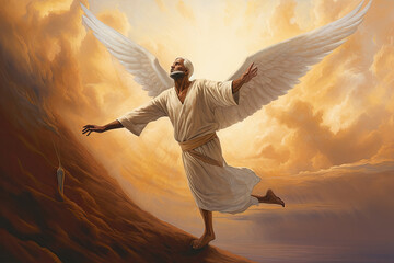 Wall Mural - levitating human soul in heaven. astral body and after life concept. transfer of human consciousness