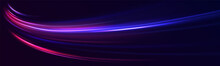 Blue Line Png, Magic Glow. Shiny Swirl Power Waves Flow, Electric Trail Speed On Dark Blue Background. Light Wave, Fire Path Trace Line And Incandescence Curve Twirl. Neon Glowing Motion Wavy Vector.