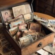 © StockMedia - beautiful old wooden box, in it are a lot of postcards created with Generative AI technology