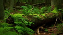  A Mossy Log In The Middle Of A Forest Filled With Trees.  Generative Ai