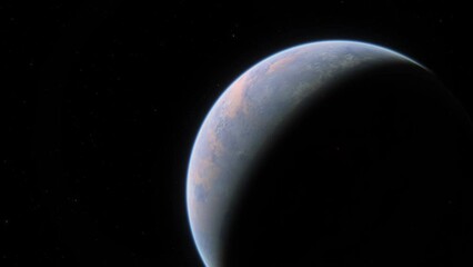 Wall Mural - cinematic animation of exoplanet in another solar system. a geologically active planet in another ga
