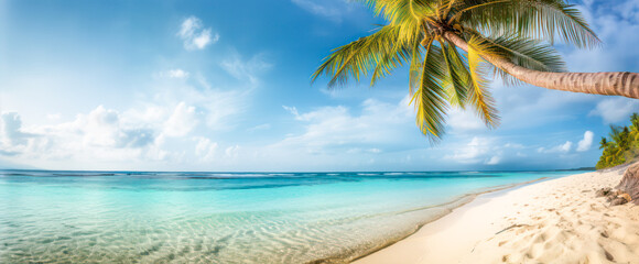 Wall Mural - tropical beach panorama. generative ai.
