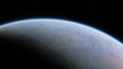 Wall Mural - cinematic animation of exoplanet in another solar system. a geologically active planet in another ga