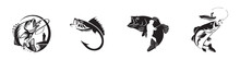 Set Of Fishing Icons. Logo Fishing Shop, Store, Company. Vector Illustration. Vector Graphic. EPS 10