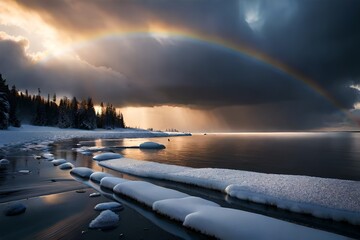 Wall Mural - rainbow over a glacier city