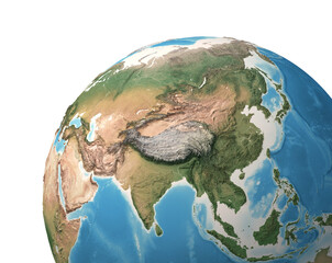 high resolution satellite view of planet earth, focused on asia, russia, china, india, himalaya - 3d