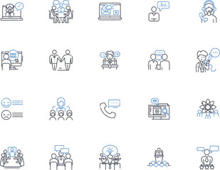 Vocalizing group line icons collection. Harmony, Performance, Chorus, Ensemble, Blend, Pitch, Melody vector and linear illustration. Acapella,Solos,Lyrics outline signs set