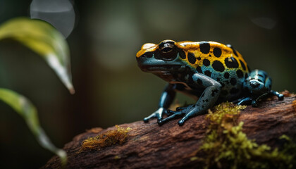 Sticker - One spotted poison arrow frog sitting on branch generated by AI