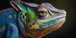A vibrant chameleon lizard is featured up close, exhibiting its color-changing abilities in a beautiful display of colors. . Generative AI