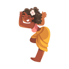 Sticker - Hawaiian Woman Character with Flower on Her Head Hula Dancing Vector Illustration