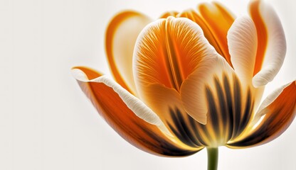Fototapete - Tulips in close-up on a white backdrop. Generative AI