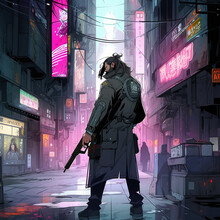 A Character In The Style Of Cyberpunk And Anime . High Quality Illustration