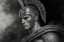 A Black And White Drawing Of A Roman Soldier Generative AI