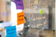 © Wavebreak Media - Coloured sticky memos and brainstorming notes on glass wall
