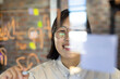 © Wavebreak Media - Smiling asian female creative brainstorming and making notes on glass wall