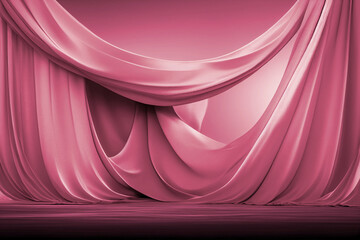 Pink fabric draped over the wall background, luxury silk backdrop for fashion product presentation, elegant minimal drapery design, generative ai