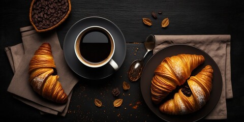 Fototapete - Coffee and pastries with room to write Generative AI
