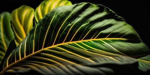 Fototapete - Close-up of a Calathea lutea leaf used as a backdrop in a macro photograph Generative AI