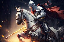 A Knight On A White Horse With A Red Cape Generative AI