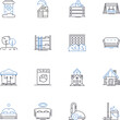 Tending dwelling line icons collection. Cleaning, Organizing, Decor, Maintenance, Renovation, Upkeep, Repair vector and linear illustration. Gardening,Landscaping,Repainting outline signs set