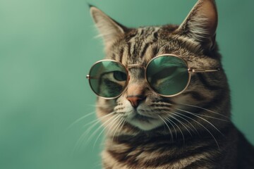 Funny cute cat in sunglasses with happy emotion. AI generated, human enhanced